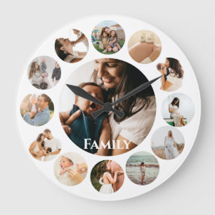 Several Photos Collage Simple Family Round Frame Large Clock