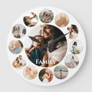 Several Photos Collage Simple Round Frame Family Large Clock