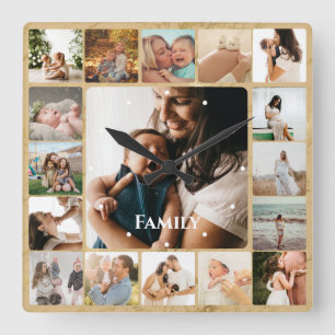 Several Photos Collage Simple Square Frame Family Wall Clock