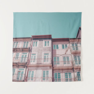 SEVERAL PINK HOUSES WITH GLASS WINDOWS TAPESTRY