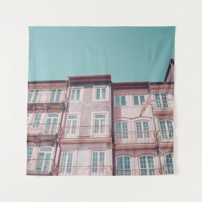 SEVERAL PINK HOUSES WITH GLASS WINDOWS TAPESTRY (Front)