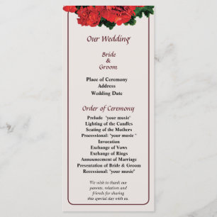 Several Red Geraniums Wedding Program Programme