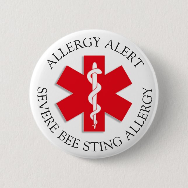 Severe BEE STING Allergy Alert Button (Front)