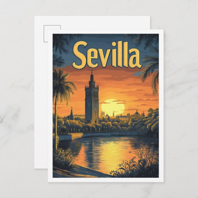 Sevilla Spain Art Vintage Travel Illustration Postcard (Front/Back)