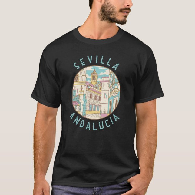 Sevilla Spain Distressed Circle T-Shirt (Front)