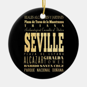 Seville City of Spain Typography Art Ceramic Tree Decoration
