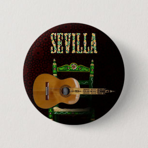 SEVILLE. Flamenco guitar with Giralda of Seville 6 Cm Round Badge
