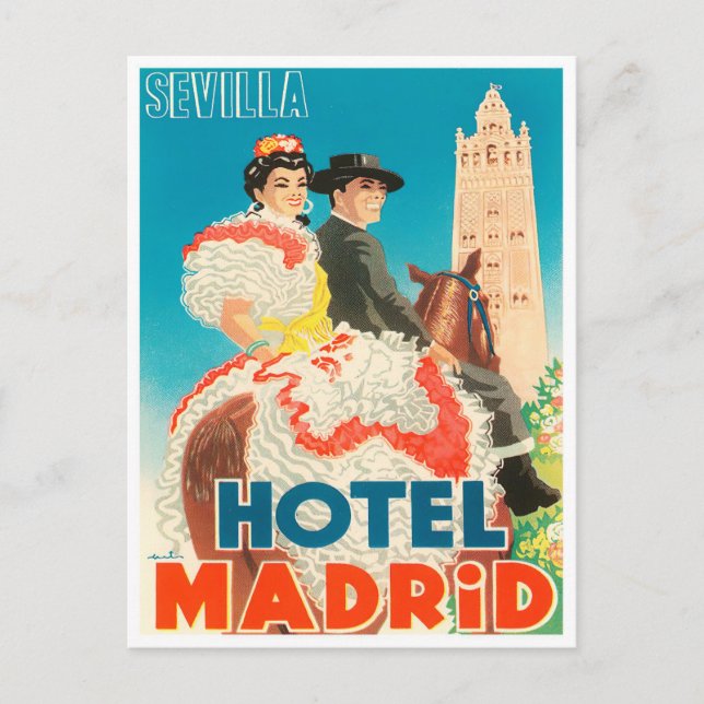 Seville Hotel Madrid vintage travel  Postcard (Front)