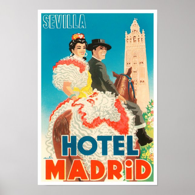 Seville Hotel Madrid vintage travel Poster (Front)