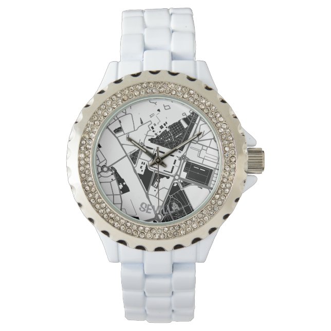 Seville minimalist map clock - black-white watch (Front)