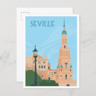Seville Spain Art Vintage Travel Illustration Postcard