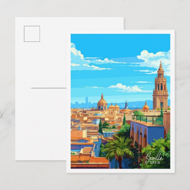 Seville Spain Art Vintage Travel Illustration Postcard (Front/Back)