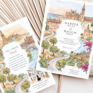 Seville Spain Giralda Tower Plaza Espana Wedding Invitation