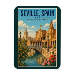 Seville Spain Illustration Travel Art Vintage Magnet