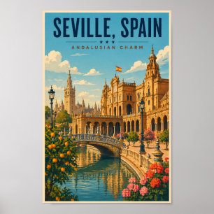 Seville Spain Illustration Travel Art Vintage Poster
