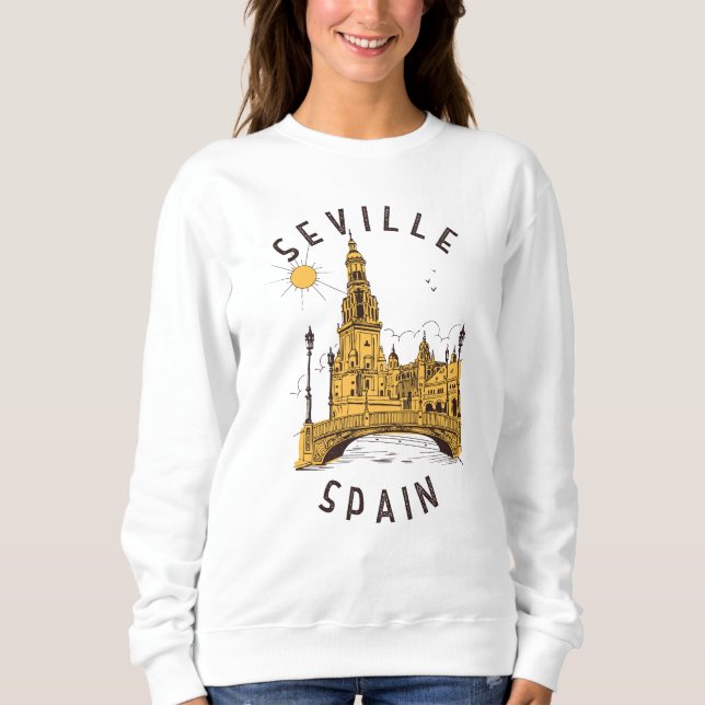 Seville Spain Plaza de España Distressed Circle Sweatshirt (Front)