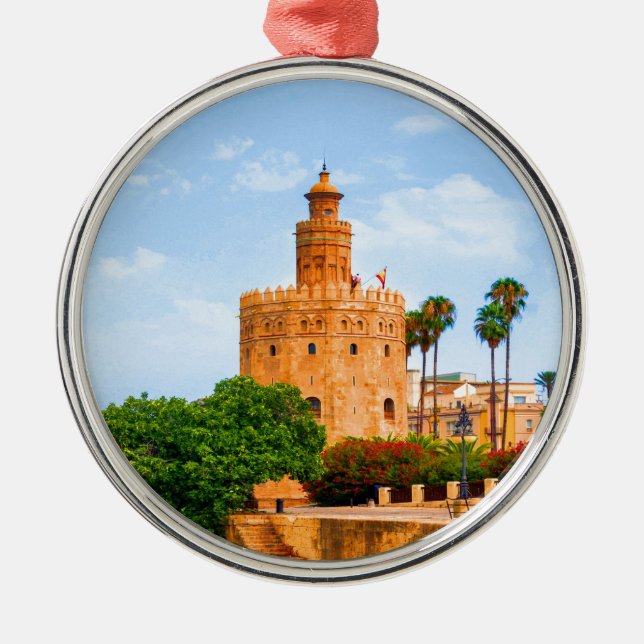 seville spain tower of gold flowers trees palms metal tree decoration (Front)