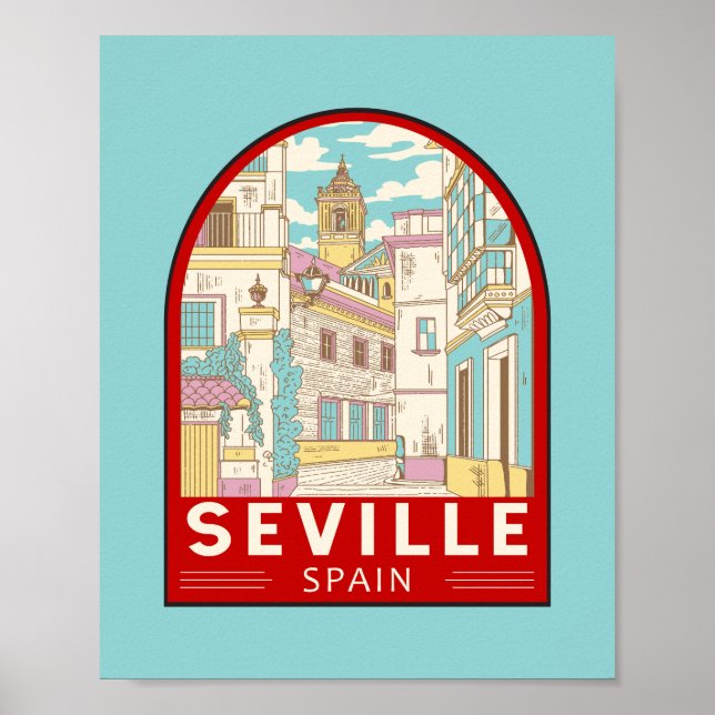 Seville Spain Travel Retro Emblem Poster (Front)