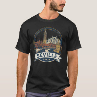 Seville, Spain: Vintage Landmark Skyline T-Shirt