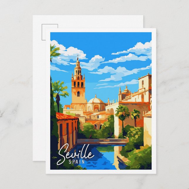 Seville Spain vintage travel illustration Postcard (Front/Back)