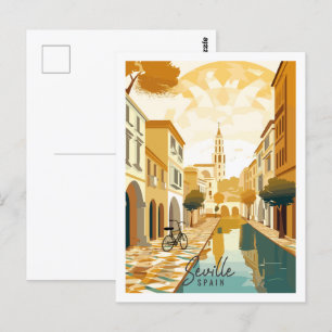 Seville Spain vintage travel place illustration Postcard