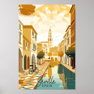 Seville Spain vintage travel place illustration Poster