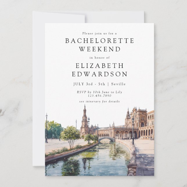 Seville Spain Watercolor Bachelorette Weekend Invitation (Front)