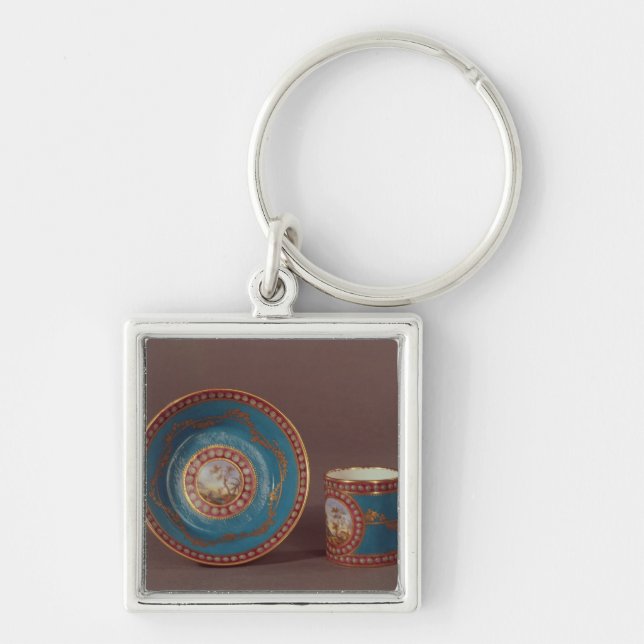 Sevres bleu celeste coffee cup and saucer, c.1780 key ring (Front)