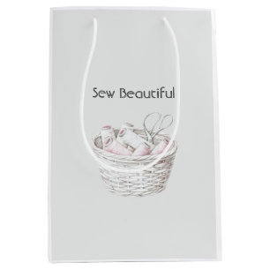 Sew Beautiful Blush Pink White Thread Basket Medium Gift Bag