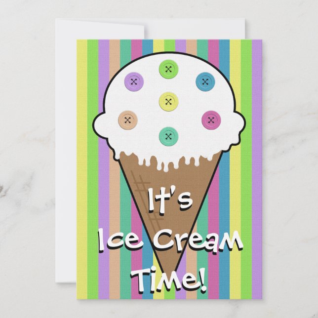 Sew Buttons On Ice Cream Birthday Invitation (Front)