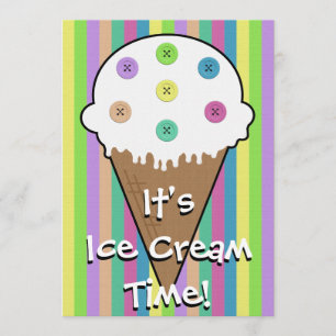 Sew Buttons On Ice Cream Birthday Invitation