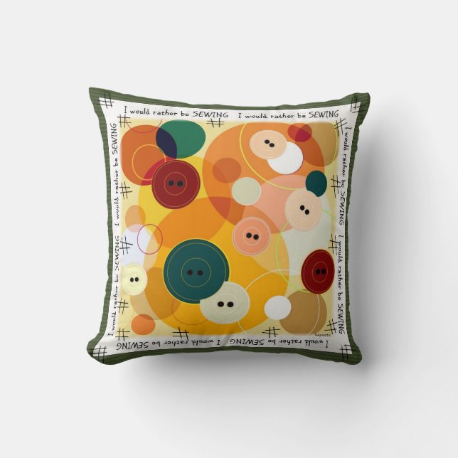 Sew Buttons Pillow (green border) (Front)