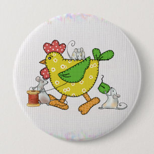 sew chicken  10 cm round badge