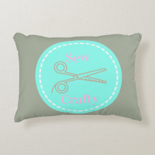 Sew Crafty Aqua Blue Circle with Scissors Decorative Cushion