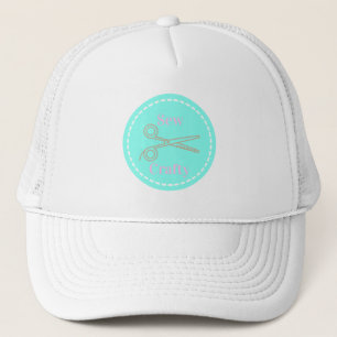 Sew Crafty Aqua Blue Circle with Scissors Trucker Hat