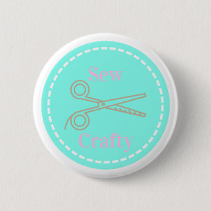 Sew Crafty Pastel Pink Grey Aqua 6 Cm Round Badge