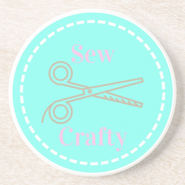 Sew Crafty Pastel Pink Grey Aqua Coaster (Front)