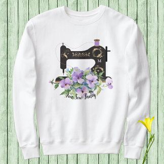 Sew Fancy Purple Floral Vintage Sewing Machine  Sweatshirt