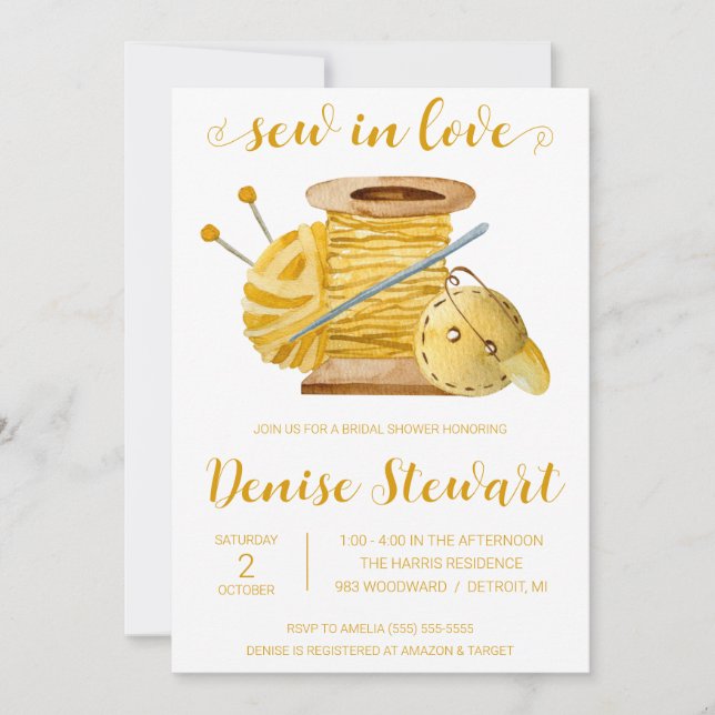 Sew in Love, Sewing Notions Bridal Shower Invitation (Front)