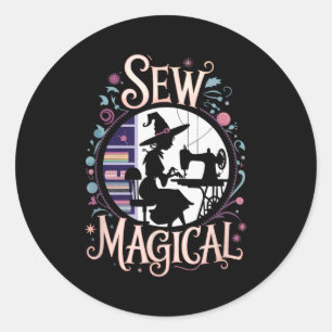 Sew Magical Funny Halloween Sewing Classic Round Sticker