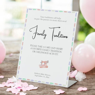 Sew Much Love Pink Watercolor Family Traditions Pedestal Sign