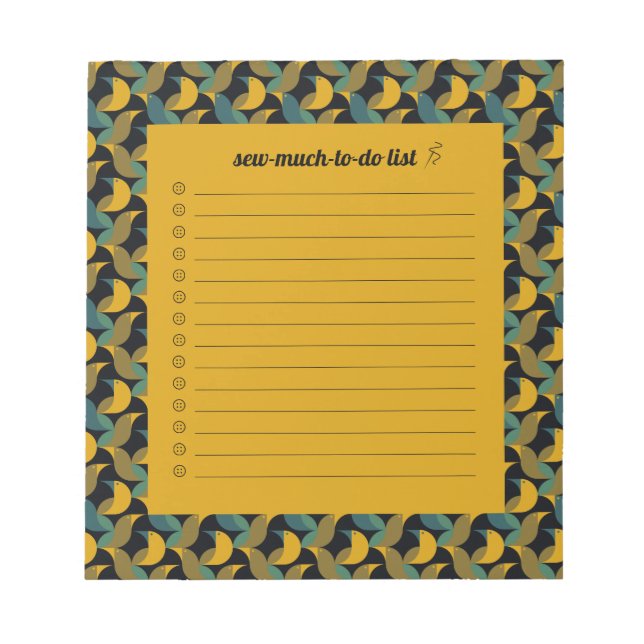 Sew Much To Do List Sewist Bird Pattern Notepad (Front)