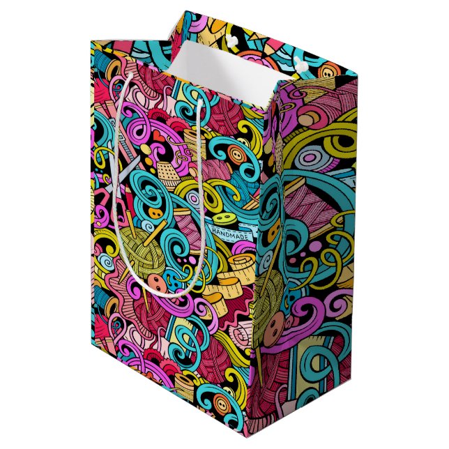 SEW Precious Sewing and Knitting Paper Tote Medium Gift Bag (Back Angled)
