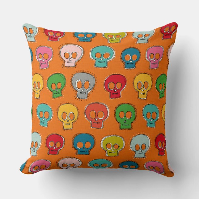 sew skully orange cushion (Front)