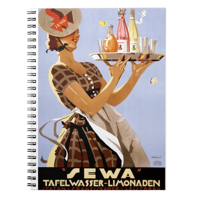 Sewa German Vintage Poster Restored Spiral Notebook (Front)