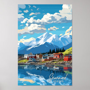 Seward Alaska Art vintage travel illustration Poster
