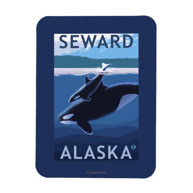 Seward, AlaskaOrca and Calf Scene Magnet (Vertical)