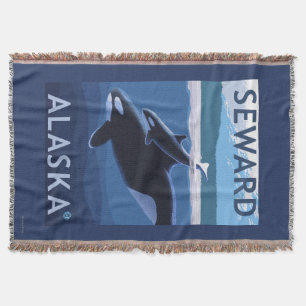 Seward, AlaskaOrca and Calf Scene Throw Blanket