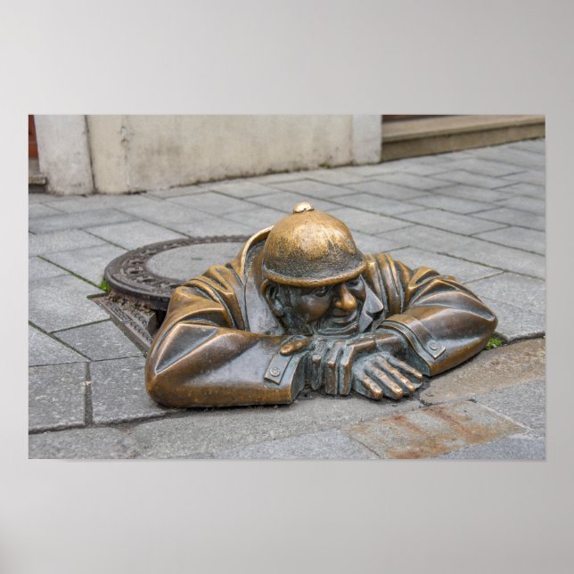 Sewer Worker Bronze Statue, Bratislava, Slovakia Poster (Front)
