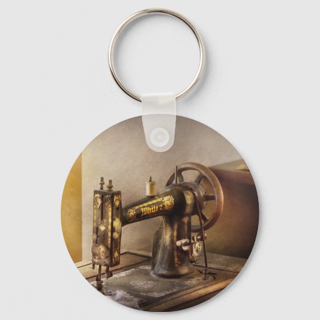 Sewing - A black & white sewing machine Key Ring (Front)